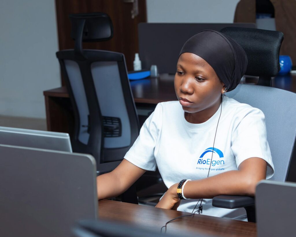 woman working from home stylish outfit